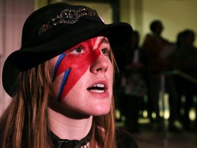 Kitty Jagger sings along with more than 500 people during a tribute to David Bowie at the Art Gallery of Ontario on Saturday night. (Craig Robertson/Toronto Sun/Postmedia Network)