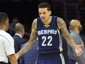 Memphis Grizzlies forward Matt Barnes reacts to a call during the second half against the Philadelphia 76ers at Wells Fargo Center in Philadelphia on Dec. 22, 2015. (Bill Streicher/USA TODAY Sports)