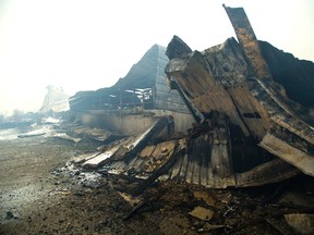 A major fire Sunday morning destroyed a large barn housing goats and cattle on Bells Road, southwest of London. Five hundred milking goats and 30 head of cattle died in the blaze. Loss is estimated at $2 million. (MIKE HENSEN, The London Free Press)