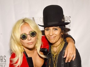 Contemporary Icon Award Recipient Lady Gaga and Inductee Linda Perry pose backstage at the Songwriters Hall Of Fame 46th Annual Induction And Awards at Marriott Marquis Hotel on June 18, 2015 in New York City. (Larry Busacca/Getty Images for Songwriters Hall Of Fame/AFP)