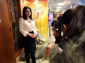 Catholic School Board Chair, Marilyn Bergstra speaks to the media on Bishop entry's letter in Edmonton, Alberta on January 18. 2016. Perry Mah/Edmonton Sun