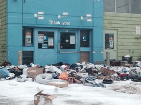 Donations left outside a shuttered Goodwill drop-off location in Toronto on Monday January 18, 2016. (Kevin Connor/Toronto Sun)