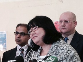 Keiko Nakamura speaks to the media about the Goodwill store closures on Jan. 18, 2016 in Toronto. (Kevin Connor/Toronto Sun)