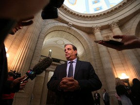 Mike Mager, CAA Manitoba president/CEO, comments on the provincial budget at the Manitoba Legislative Building in Winnipeg, Man., on Thu., April 30, 2015. Kevin King/Winnipeg Sun/Postmedia Network