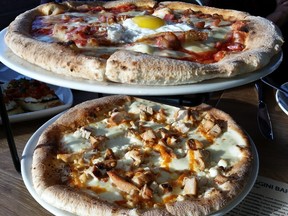 Buco’s Sunny-Side-Up (top) and Pollo (Chicken) pizzas. (Graham Hicks/Supplied)