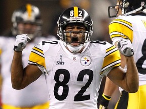 Pittsburgh Steelers wide receiver Antwaan Randle El celebrates a catch in the first half against the Green Bay Packers during the NFL's Super Bowl XLV football game in Arlington, Texas, February 6, 2011. REUTERS/Mike Stone