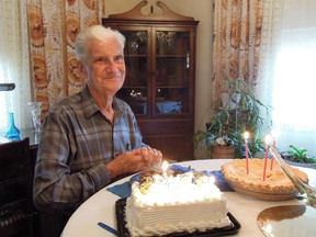 Claude Clement on the occasion of his 88th birthday on Sept. 30, 2014, at his Kingston home. Clement died on Dec. 31 at the age of 89. 
(Photo taken by Laura Murray of the Swamp Ward and Inner Harbour History Project)