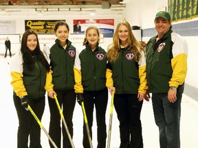 The Megan Smith Rink, with skip Megan Smith, vice Kira Brunton, second Kate Sherry, lead Emma Johnson and coach Chris Johnson at the Sudbury Curling Club  in Sudbury, Ont. on Tuesday January 19, 2016.