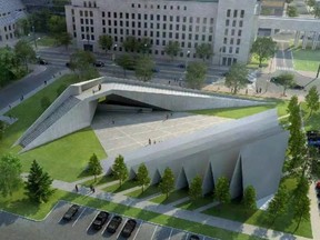 Rendering of memorial as it would have appeared next to the Surpreme Court of Canada. (NATIONAL CAPITAL COMMISSION)