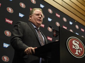 Chip Kelly addresses the media in a press conference after being introduced as the new head coach for the San Francisco 49ers at Levi's Stadium Auditorium. Kyle Terada-USA TODAY Sports