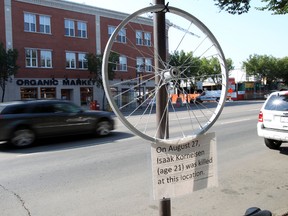 A memorial is erected at 101 ave and Whyte ave where a young man was killed in a bicycle accident in  Edmonton, Alberta  on August, 28  2012.      PERRY MAH