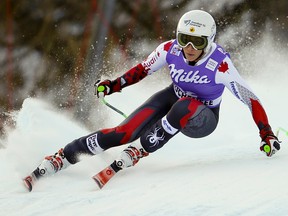 Canada’s Larisa Yurkiw speeds down the course during the women’s World Cup downhill race in Altenmarkt Zauchensee, Austria, Saturday, Jan 9, 2016. (AP Photo/Marco Trovati)