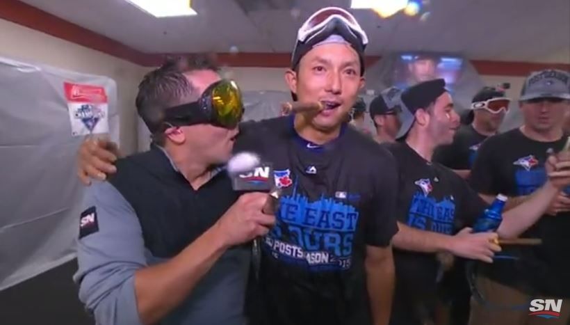 Watch: Jays' Kawasaki plays sports journalist