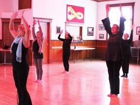 Ruth Percy teaches a Nia class on Jan. 11. The class is open to people of all ages and all physical abilities. Nia is a fusion fitness practice that incorporates Tai Chi, Tai Kwon Do and Aikido. Ruth Percy runs drop-in classes each Monday at the MacKay Centre in Goderich. (Laura Broadley/Goderich Signal Star)