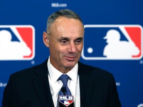Commissioner Rob Manfred speaks during a news conference after wrapping up the MLB owners meeting Thursday, Nov. 19, 2015 in Dallas. (AP Photo/LM Otero)