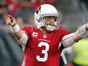 In this Jan. 3, 2016, file photo, Arizona Cardinals quarterback Carson Palmer calls a play against the Seattle Seahawks in Glendale, Ariz. (AP Photo/Ross D. Franklin)
