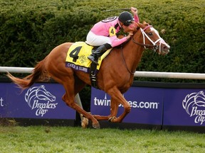 Florent Geroux rides Catch A Glimpse to a win in the Breeder's Cup Juvenile Fillies in Lexington, Ky., in October. (Rob Carr/Getty Images/AFP)