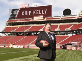 Chip Kelly poses for a photo after being introduced as the new head coach for the San Francisco 49ers at Levi's Stadium Auditorium in Santa Clara, Calif., on Jan. 20, 2016. (Kyle Terada/USA TODAY Sports)