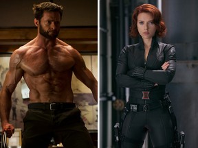 Hugh Jackman as Wolverine and Scarlett Johansson as the Black Widow.