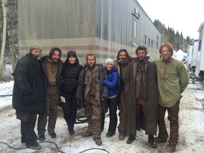 Former Sarnian Megan Shank, third from left, is shown with some of the cast of the film The Revenant during shooting in Alberta. Shank was a second assistant director on the film. Handout/Sarnia Observer/Postmedia Network