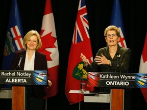 Alberta Premier Rachel Notley visits Ontario Premier Kathleen Wynne at Queen's Park  on Jan. 22, 2016. (Stan Behal/Toronto Sun)