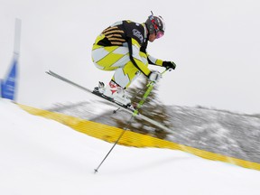 Chris Del Bosco of Canada descends the course during men’s ski cross qualifiers at the Sprint U.S. Grand Prix at The Canyons Ski Resort on February 9, 2012 in Park City, Utah. (Doug Pensinger/Getty Images/AFP)