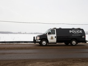 An EPS van makes its way down 127 Street north of Anthony Henday Drive, past the future home of the EPS Northwest Campus (in the background), in Edmonton Alta. on Friday Jan. 22, 2016.