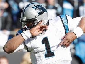 Carolina Panthers quarterback Cam Newton celebrates during the second quarter against the Seattle Seahawks in a NFC Divisional round playoff game at Bank of America Stadium. (Jeremy Brevard/USA TODAY Sports)