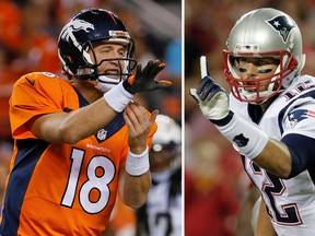 Denver Broncos quarterback Peyton Manning and New England Patriots quarterback Tom Brady. (AP Photo/File)