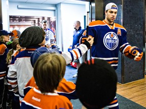 Taylor Hall greets fans at the Oilers Skills Competition in 2014. This year's competition is sold out but fans are able to watch it online. (FILE)