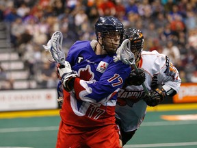 Forward Stephan Leblanc led the way for the Rock with two goals and two assists against the Bandits on Saturday night in Buffalo, but it wasn’t enough as the visitors’ record fell to 0-4 this season. (JACK BOLAND/TORONTO SUN)