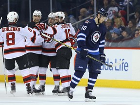 The Jets suffered their third loss in a row at the hands of the New Jersey Devils on Saturday. (KEVIN KING/Winnipeg Sun)