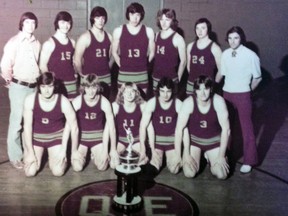 A team photo of the 1972-73 County of Frontenac senior boys basketball champions from Queen Elizabeth Collegiate. Supplied Photo
