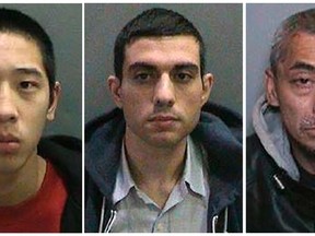 Inmates Jonathan Tieu, 20, Hossein Nayeri, 37, and Bac Duong, 43, (L to R) are seen in an undated combination photo released by the Orange County, California, Sheriff's Department. The three inmates, an accused murderer and two other California prisoners, were still at large after breaking out of the Orange County jail as a massive manhunt for the trio continued, authorities said.  (REUTERS/Orange County Sheriff's Department/Handout via Reuters)
