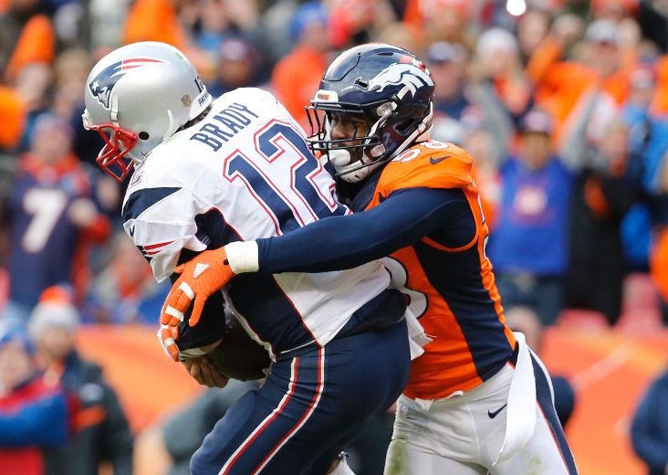 Von Miller celebrates a sack against New England Patriots quarterback Tom  Brady – Denver Broncos History