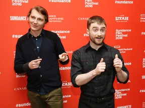 Actors Daniel Radcliffe, right, and Paul Dano pose at the premiere of "Swiss Army Man" during the 2016 Sundance Film Festival on Friday, Jan. 22, 2016, in Park City, Utah. (Photo by Danny Moloshok/Invision/AP)