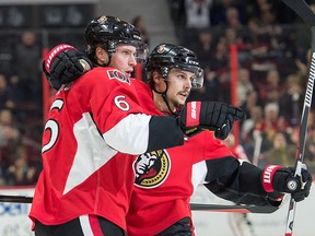 Bobby Ryan (left) celebrates a goal.