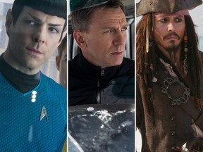 Zachary Quinto as Spock in the Star Trek reboot; Daniel Craig as James Bond; Johnny Depp as Jack Sparrow in Pirates of the Caribbean. (Handout photo)