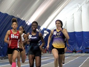 Laurentian University's Natasha Mayer (right) eaned an OUA qualifying time in the 300 metres at the Ottawa Winter National Invitational on the weekend.