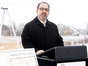 MPP Glenn Thibeault announces funding for a new stretch of highway 69 four laning in Sudbury, Ont. on Monday January 25, 2016. Gino Donato/Sudbury Star/Postmedia Network