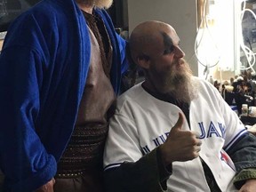 Josh Donaldson in a group shot on the set of Vikings.