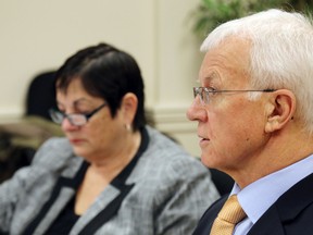 Luke Hendry/The Intelligencer
South East LHIN CEO Paul Huras and chairwoman Donna Segal take part in a board meeting in Belleville Monday. Huras said both the LHIN and Ontario's health and long-term care ministry want to hear residents' views on health care.