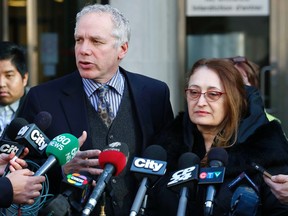 Lawyer Julian Falconer and Sammy Yatim's mom, Sahar Bahadi, comment on the jury decision to convict Toronto Police Const. James Forcillo of attempted murder Monday, January 25, 2016. (Michael Peake/Toronto Sun)