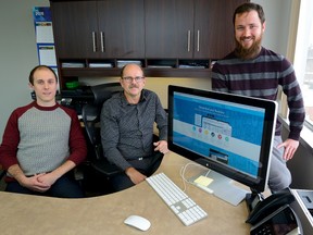 Brent Darling, Mark Darling and Adam Steeper operate Docket Manager, a print software firm, in London. (MORRIS LAMONT/THE LONDON FREE PRESS)