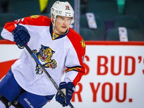 Florida Panthers center Aleksander Barkov (16) skates during the warmup period against the Calgary Flames at Scotiabank Saddledome. Sergei Belski-USA TODAY Sports