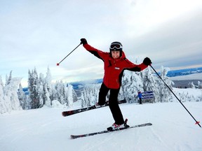 Olympic gold medalist skier Nancy Greene hams it up at the top of the Sunburst chairlift at Sun Peaks Resort, just north of Kamloops, B.C. STEVE MACNAULL PHOTO