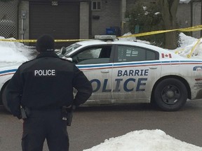 Two men were found dead in a north-end Barrie home by city police early Tuesday, Jan. 26, 2016. Another man, who lives at the same Letitia Heights address, was located by OPP in Shanty Bay and arrested shortly afterward. (CHERYL BROWNE/Postmedia Network)