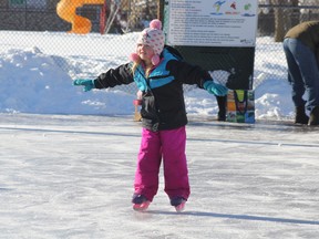 Shelby Boel, 5, steadies herself last Saturday at the Goderich outdoor ice rink. (Laura Broadley/Goderich Signal Star)