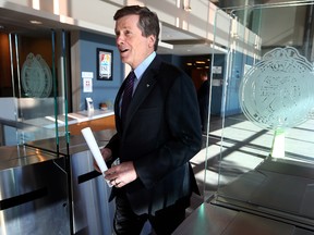 Mayor John Tory speaks to media after a training session for police encountering people in crisis at the Toronto Police College on Wednesday, January 27, 2016. (Dave Abel/Toronto Sun)