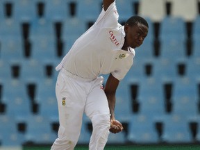 South Africa’s Kagiso Rabada bowls on the fifth day of the fourth cricket Test between South Africa and England on Jan. 26, 2016. Rabada collected a record-tying 13 wickets in the Test. (THEMDA HADEBE/AP)
